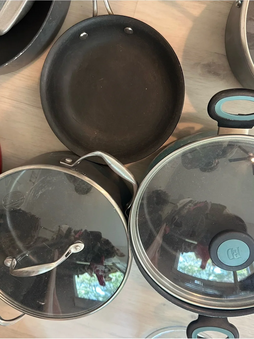 Teal and Black Nonstick Cookware Set with Glass Lids